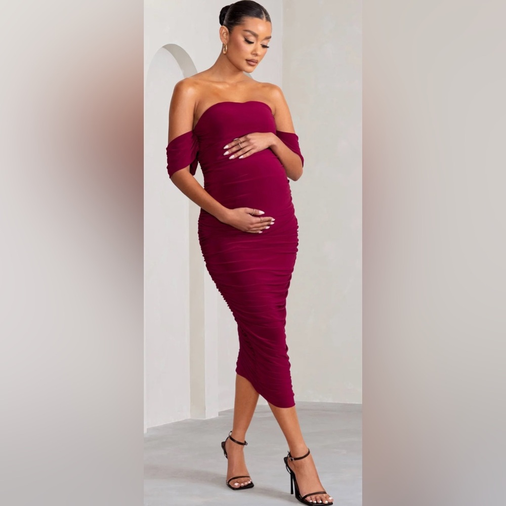 Club L London Wine Off-Shoulder Midi Dress